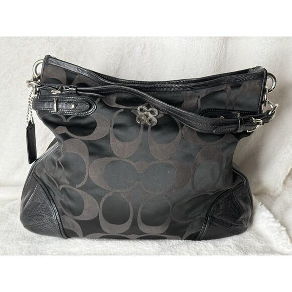 w/COA-COACH #16408 Collette Signature Jacquard & Black Snake Print Leather Bag - Picture 1 of 16